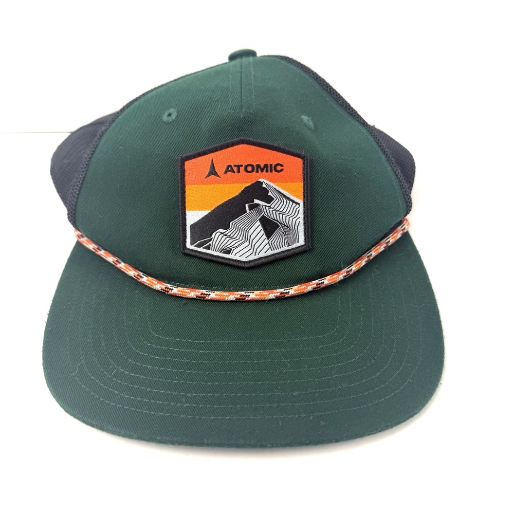 Atomic Ski Snapback Hat Cap Flat Bill Rope Green Mountains Skiing Mesh
